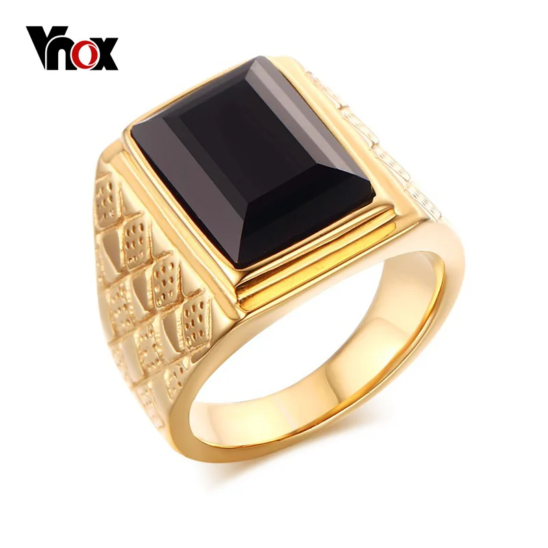 

Vnox Men Black Stone Signet Rings Stylish Rhombus Design Male Ring Gifts Jewelry