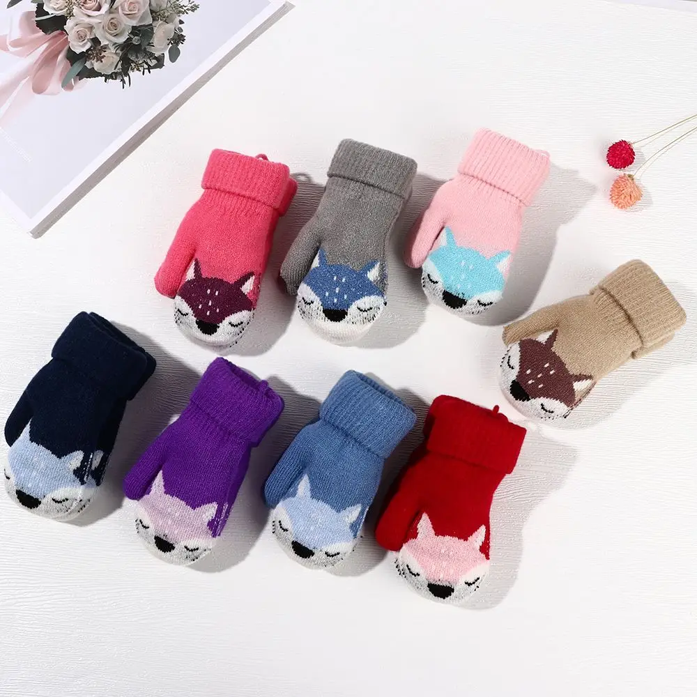 

Winter Thick Warm Anti-lost 0-3 Years Kids Gloves Cute Cartoon Sports Gloves Knitted Mittens