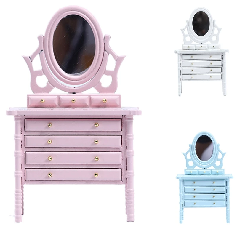 

1:12 миниатюрный деревянный макияжный туалетный столик для кукольного домика со стандартной мебелью для спальни, ролевая мебель