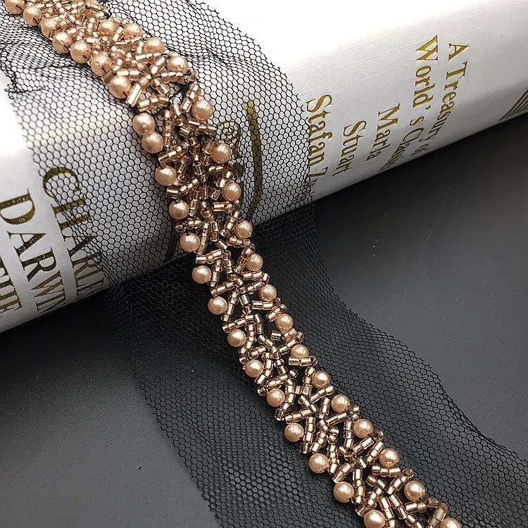 4 Ярда вышитый золотистый воротник искусственная африканская сетка кружевная