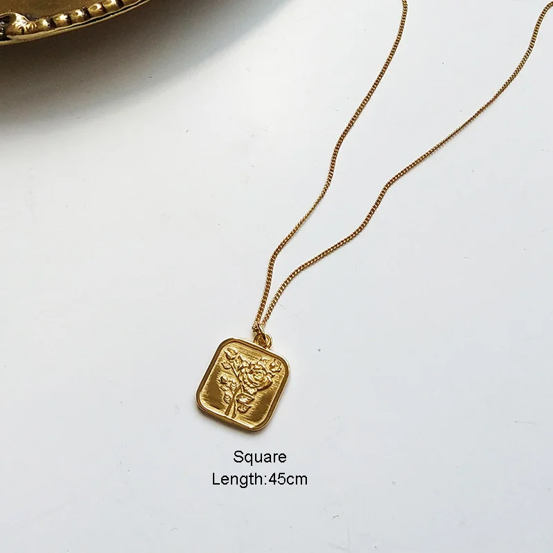 Square 45cm ElfoPlataSi, настоящее 925 пробы, серебряные ювелирные изделия, золото, Круглый квадратный цветок розы, Кулон, Ожерелье 45 см или 55 см, цепочка для женщин, подарок - Окраска металла: Square 45cm