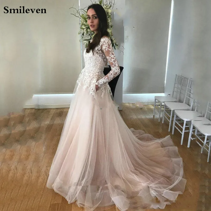 Свадебное платье Smileven свадебное с длинным рукавом и кружевной аппликацией в