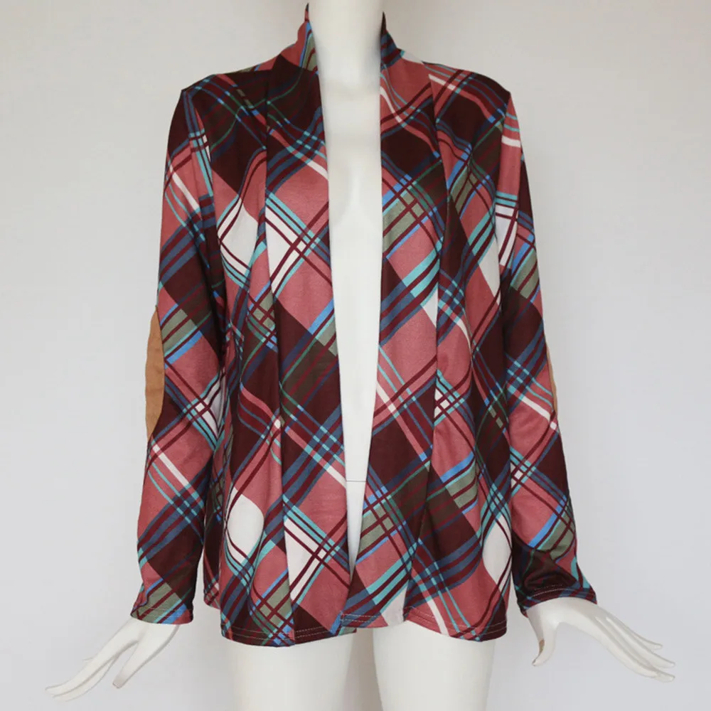 Женская клетчатая куртка с длинным рукавом кардиган длинными рукавами и