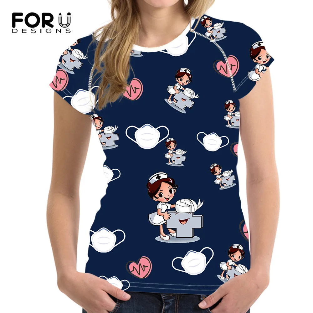 

FORUDESIGNS New Arrival Lovely Doctor Girls Style T Shirts for Women Loose Casual Ladies Short Sleeve Summer Cartoon Tops&Tees
