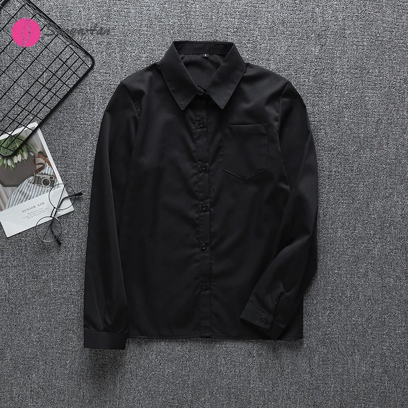

Basic Style Black Long Sleeve Blouse Shirt For Girls Middle High School Uniforms School Dress Jk Uniform Top Large-Size XS-5XL
