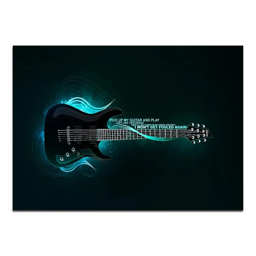Картина на холсте зеленая электрическая светящаяся гитарные плакаты и принты