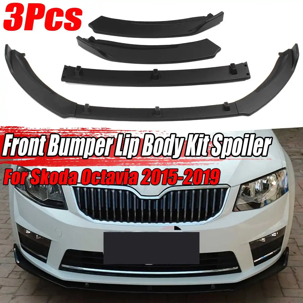 

Carbon Fiber Look/Black Car Front Bumper Splitter Lip Spoiler Diffuser Protector Guard Body Kit Trim For Skoda Octavia 2015-2019
