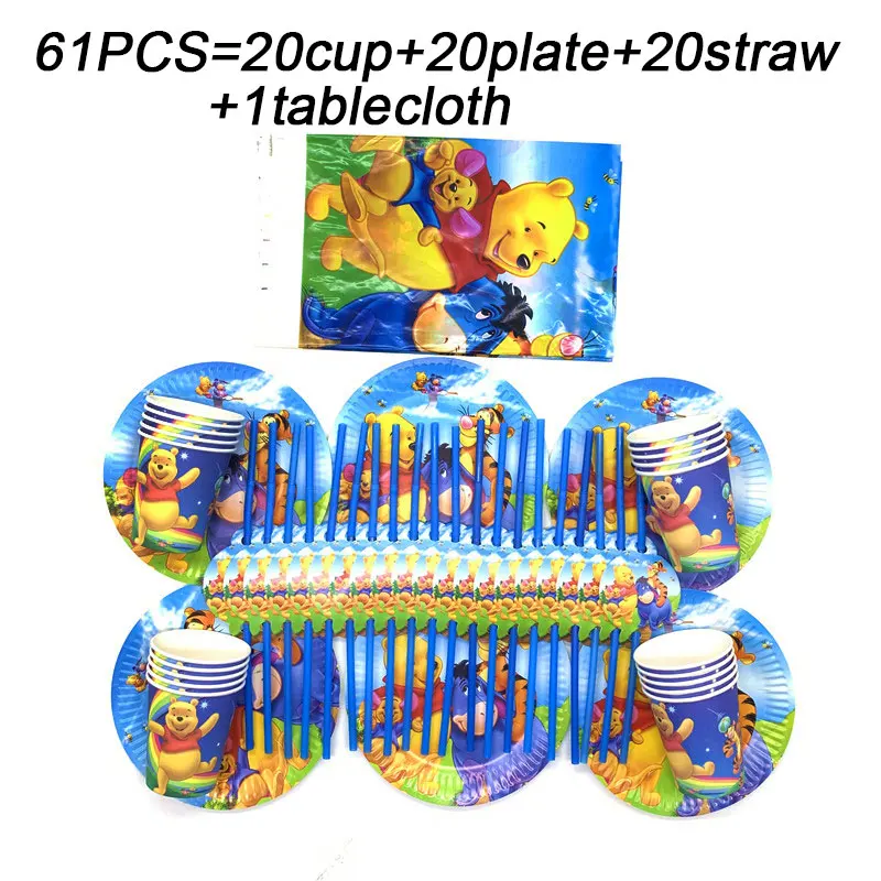 Disney с Винни пухом для м/ф Пуха и вечерние принадлежности Набор одноразовой посуды