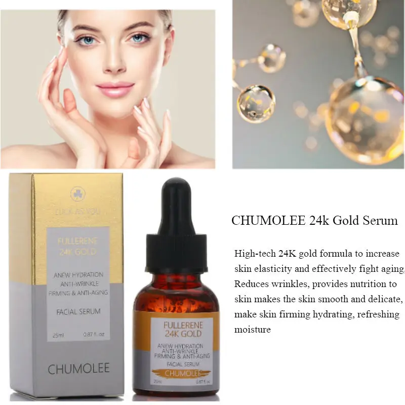 3 шт CHUMOLEE 24K Золотая Сыворотка для лица Антивозрастная усадочная пор Гиалуроновая