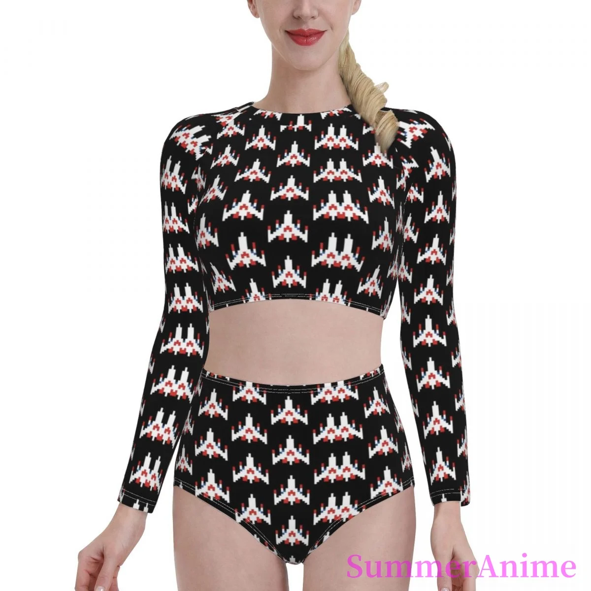 

Bikinis Retro Classic Arcade sexy 2021 Women Long Sleeve Swimsuit high Waist Swimwear Vintage Game 80s bathing suit SwimSuit