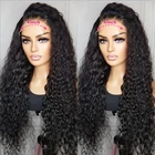 Натуральные черные свободные вьющиеся синтетические кружевные передние парики средняя часть термостойкие волосы натуральные волосы для женщин парики