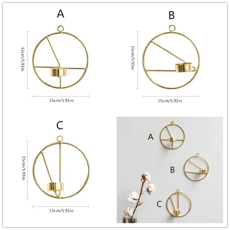 Простой геометрический подсвечник из кованого железа золотого цвета для