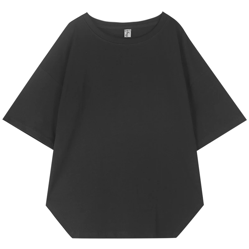 

LANMREM Women's New T-shirt Yamamoto Style Half Sleeve Round Neck Temperament Loose Fit Black Series Summer 2021 2P3189
