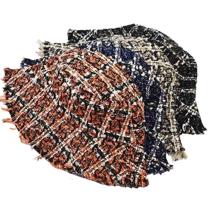 

women 4 seasons plaid Bucket Hat Solid Colors folding street wear sun hat Beach UV Protection Round Top Sunscreen Fisherman Cap