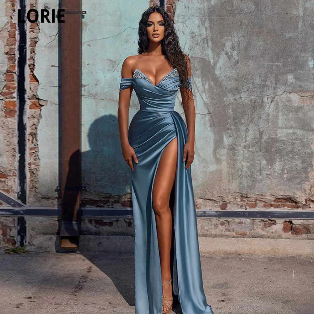 

LORIE Side Slit Mermaid Arabia Prom Evening Dresses Off Shoulder Short Sleeves Beaded Sequins Formal Party Gowns Robes De Soirée