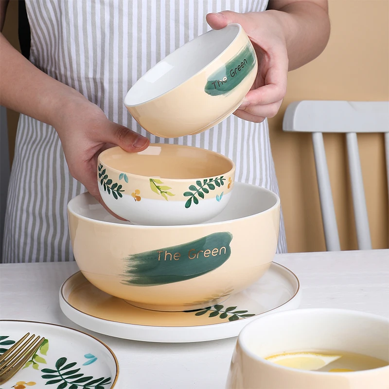 Скандинавский креативный керамический обеденный набор с листьями круглые