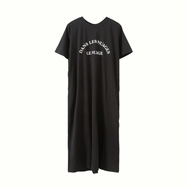 

2021 Summer O-Neck Tshirt Dress Women's Round Neck Back Pleated Side Split Dress