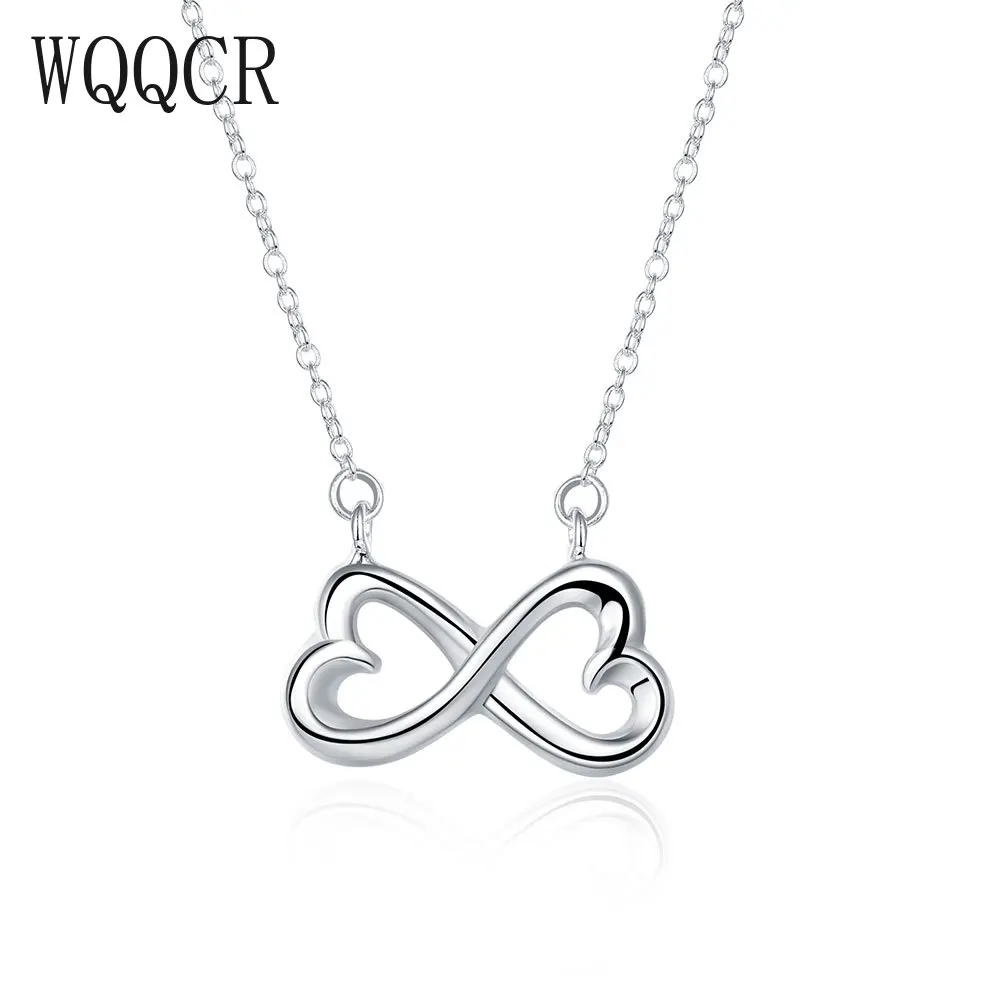 WQQCR Новое Серебро 925 цвет скользящая подвеска Рисунок 8 Двойное сердце ожерелье Новое Женское Европейское ожерелье с большим отверстием