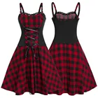 Женское платье в готическом стиле, клетчатое однотонное платье большого размера с асимметричным подолом и бретельками без рукавов