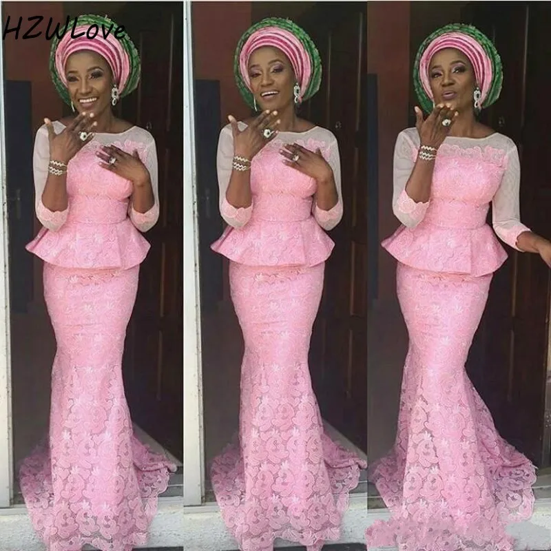 Женское вечернее платье с юбкой годе Aso Ebi прозрачное кружевное вырезом баской и