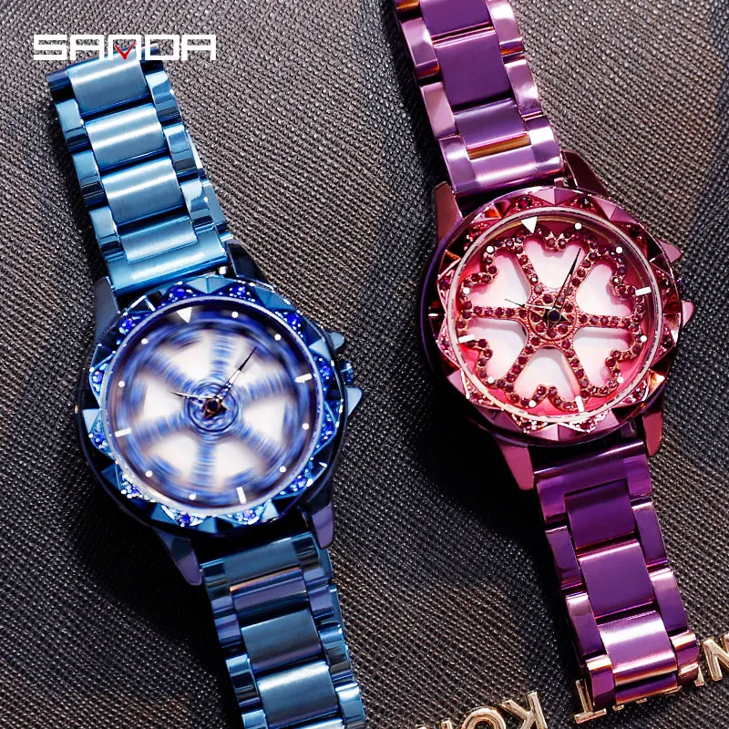 SANDA Draai Dial Horloge Vrouwen Роскошные Кристальные дамские часы 30 м водостойкие Япония 2035