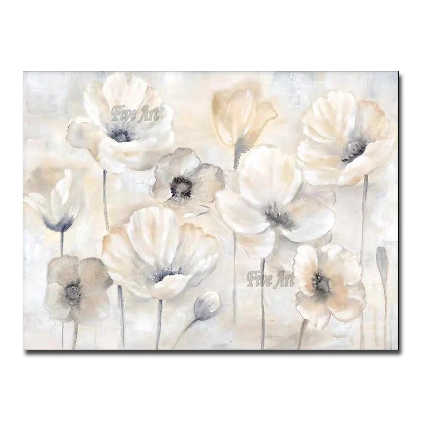

White Flowers Hand Painted Abstract Oil Paintings On Canvas Modern Wall Pictures For Living Room Home Decoration No Frame