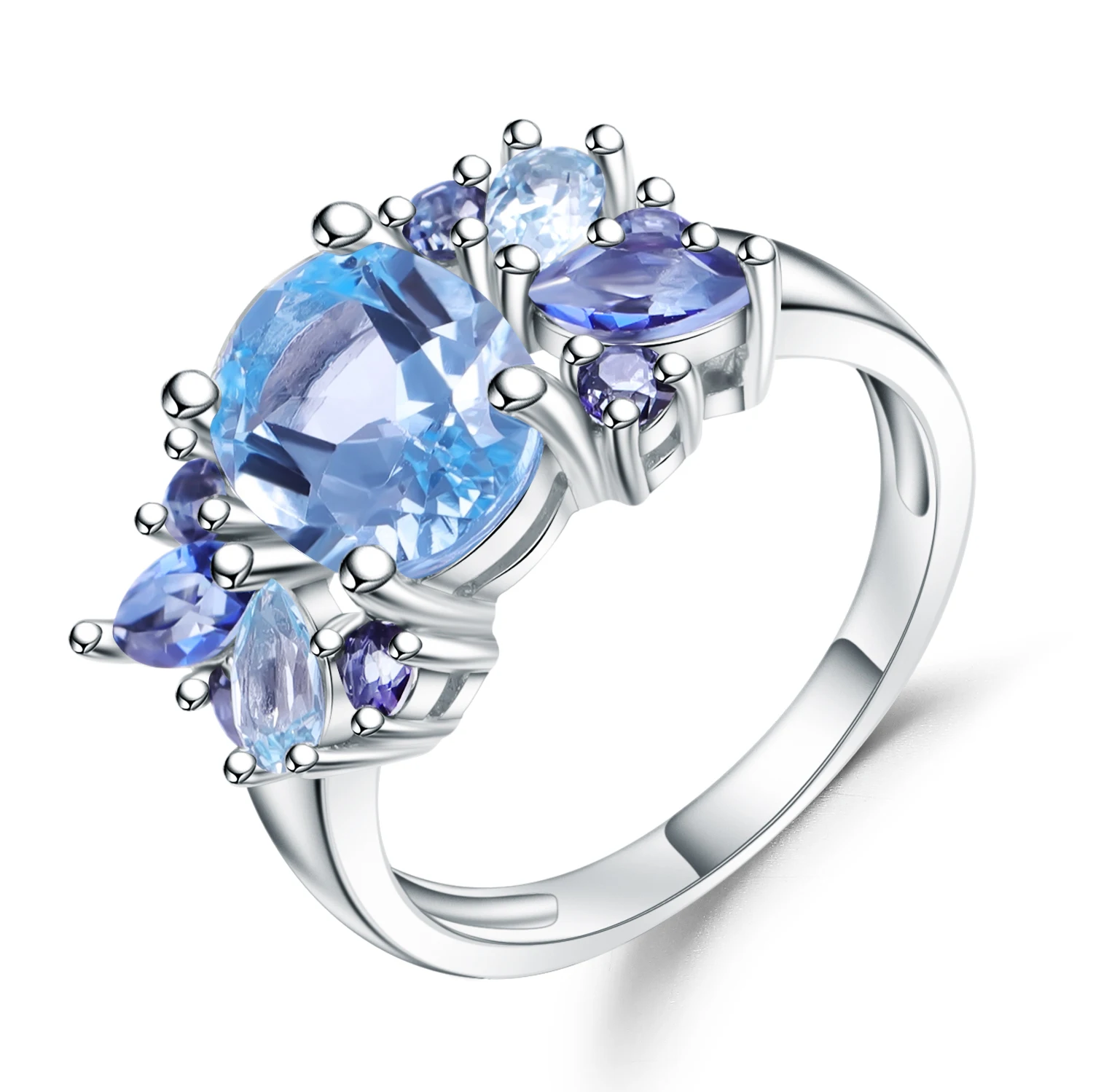 Gem's Ballet Classic 3.47Ct натуральный голубой топаз Мистический Кварц кольцо 925 пробы серебро Мона Лиза обручальные кольца для женщин