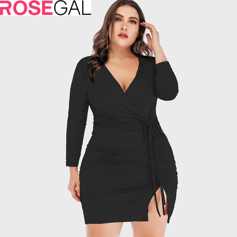 ROSEGAL размера плюс облегающее платье с v образной горловиной Для женщин длинным