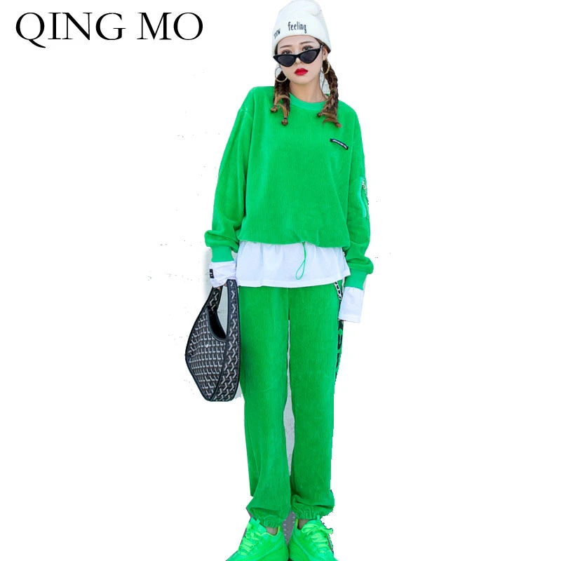 Женский вельветовый комплект QING MO розовый красный зеленый Повседневный