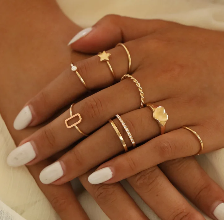 

Chain Pearl Snowflake Ring Set Fashion Party Accessories for Women 2021