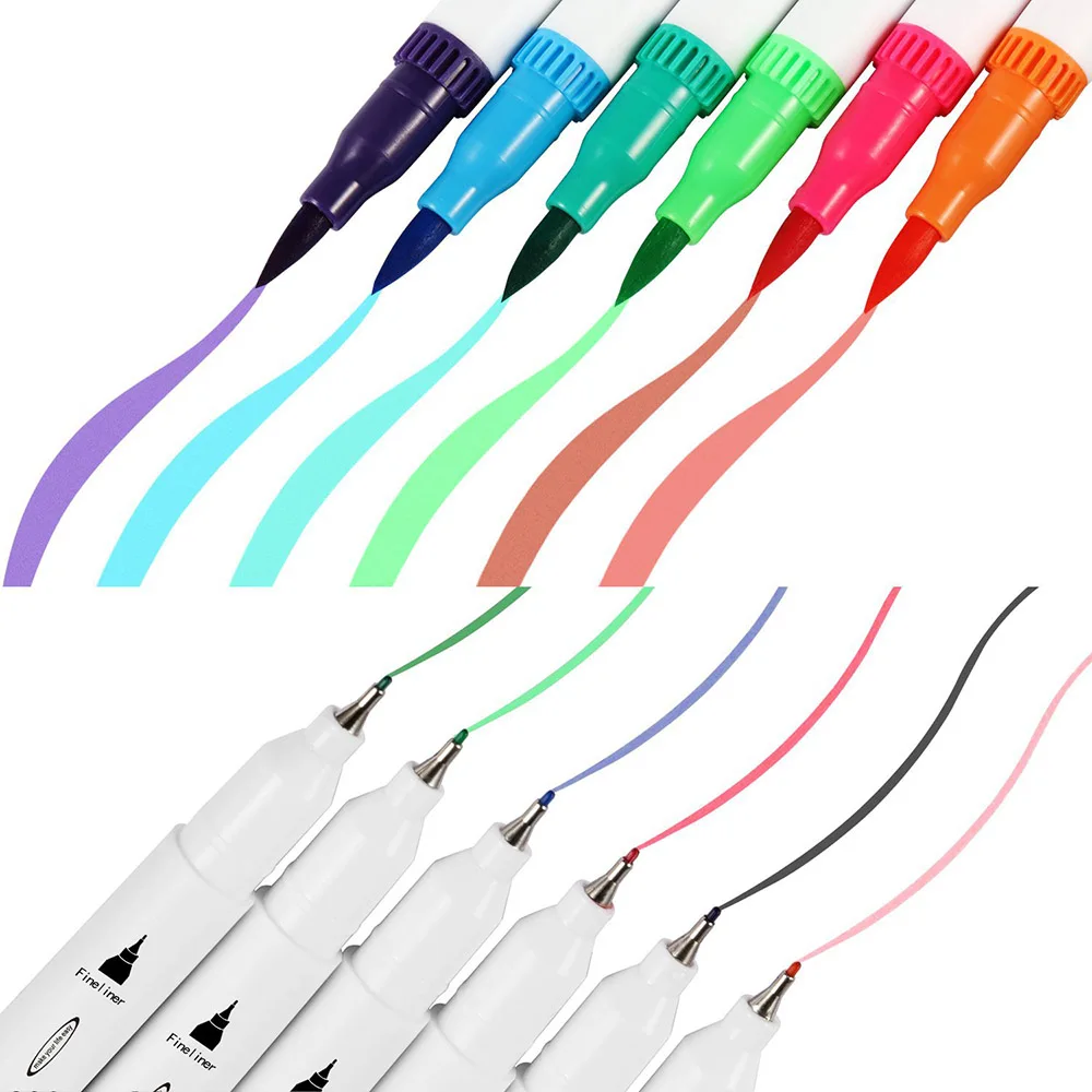 

24/36/100PCS Kids Colorful Pens Dual Tip Brush Marker Pen Watercolor Fine Liner Art Marker Coloring Drawing Painting Calligraphy