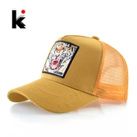 mesh baseball cap summer snapback hat men solid color cotton hip hop trucker caps women breathable visor cap with tiger patch