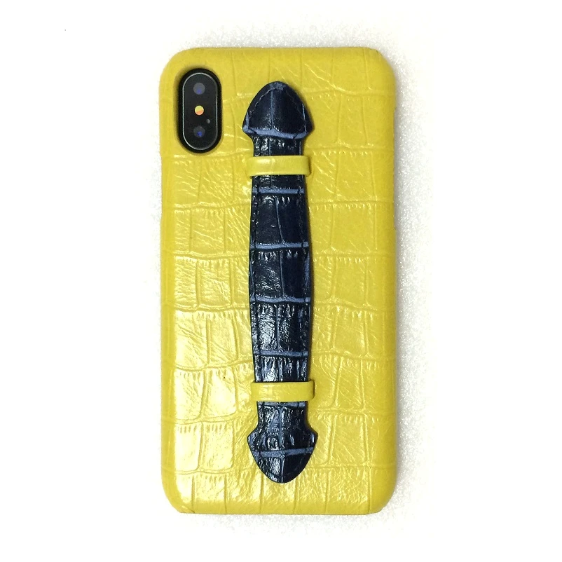Darkblue Strap Case Чехлы для телефонов из натуральной кожи с ремешком на руку для iPhone X XS Max 7 8 Plus, Роскошные тонкие чехлы из крокодиловой кожи желтого цвета - Color: Darkblue Strap Case