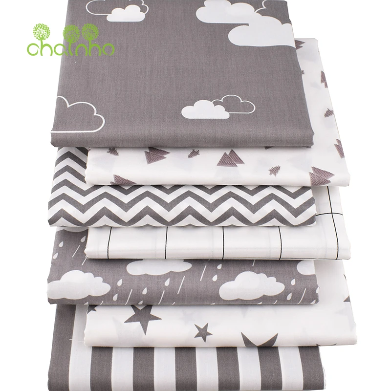 Серая саржевая хлопчатобумажная ткань Chainho с принтом для самостоятельного