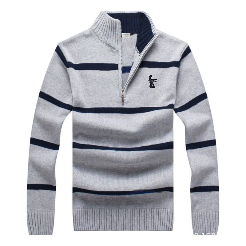 Мужской осенне-зимний свитер в полоску из 100% хлопка с высоким воротником