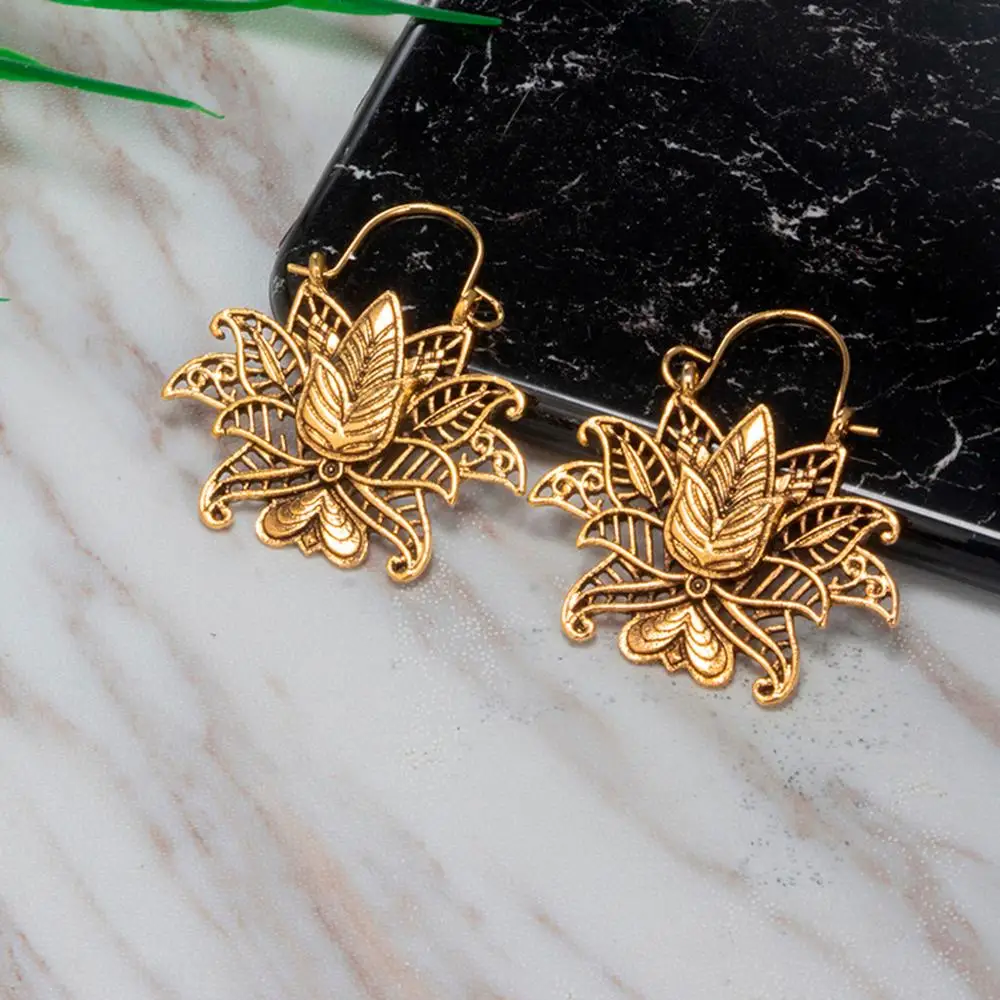 Серьги для женщин винтажные богемные ажурные Цветок лотоса Корзины