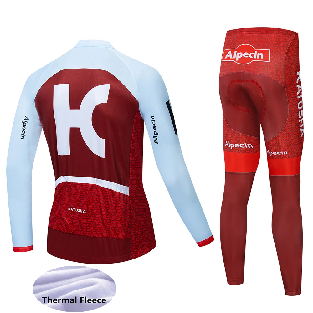2019 Команда Катюша с длинным рукавом Зимний термальный флис Велоспорт Джерси
