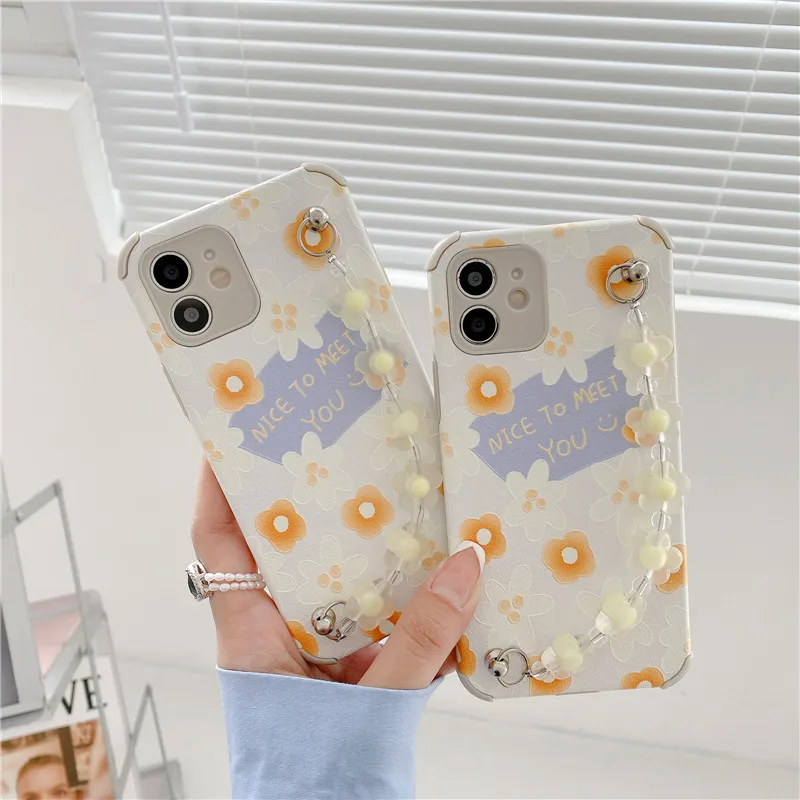 

Cute letter Yellow Flower Wristband Soft Case For Xiaomi Redmi Note 10 7 8 K20 K30 K40 Pro Cover For Xiaomi Mi 11 Lite mi10 mi9