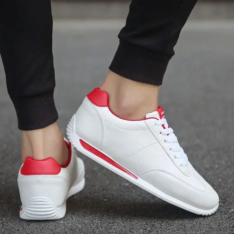 

Кроссовки мужские кожаные, модная обувь для скейта, без шнуровки, лоферы, увеличивающие рост, самая удобная теннисная сетка, белые