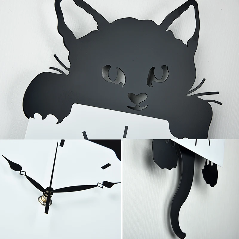 Большие модные настенные часы с изображением кота для гостиной оригинальные