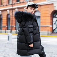 olekid 2021 russian winter down jacket for boys thick warm big fur boys outerwear coat 5 14 years kids teenage parka clothes