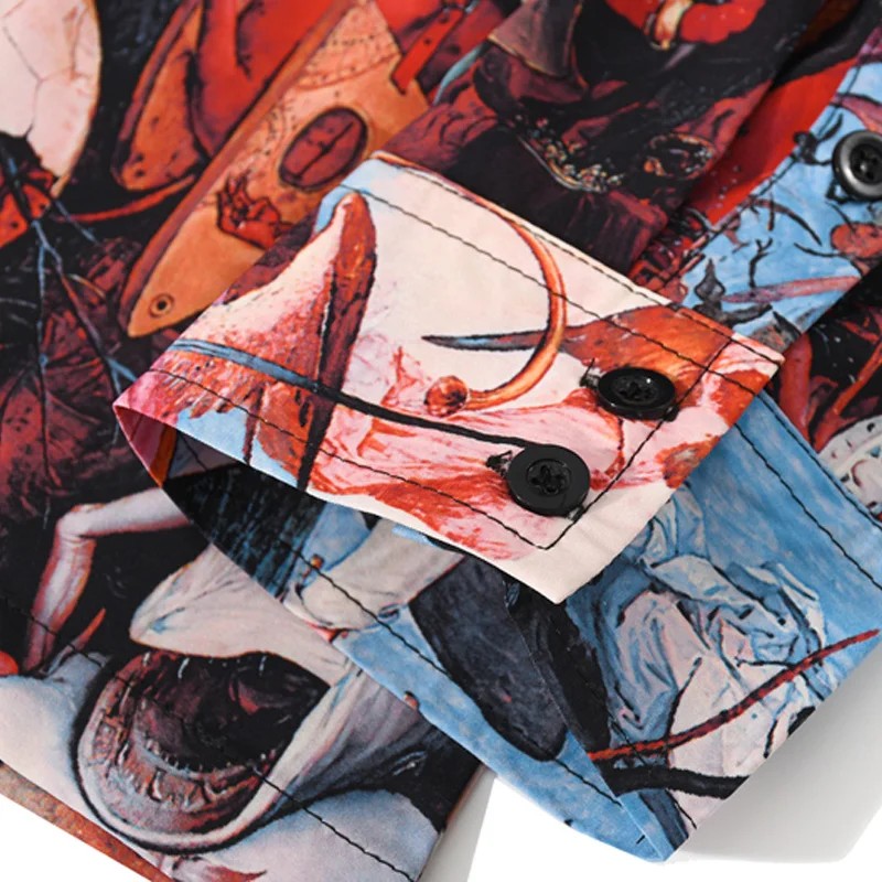 

Bonita Vida Angels Devils Painting Print Long Sleeve Hawaiian Shirts Streetwear Hip Hop Harajuku Casual Button Shirt Tops