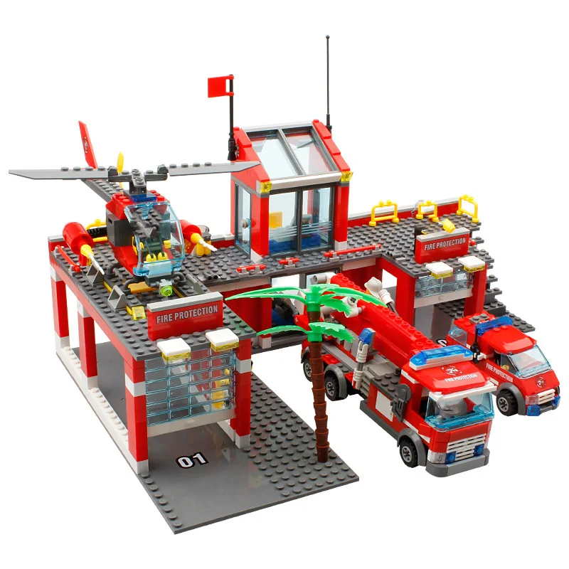 

New 774pcs 8051 City Fire Station Truck Helicopter Firefighter minis Building Blocks Bricks Toys brinquedos toys for children