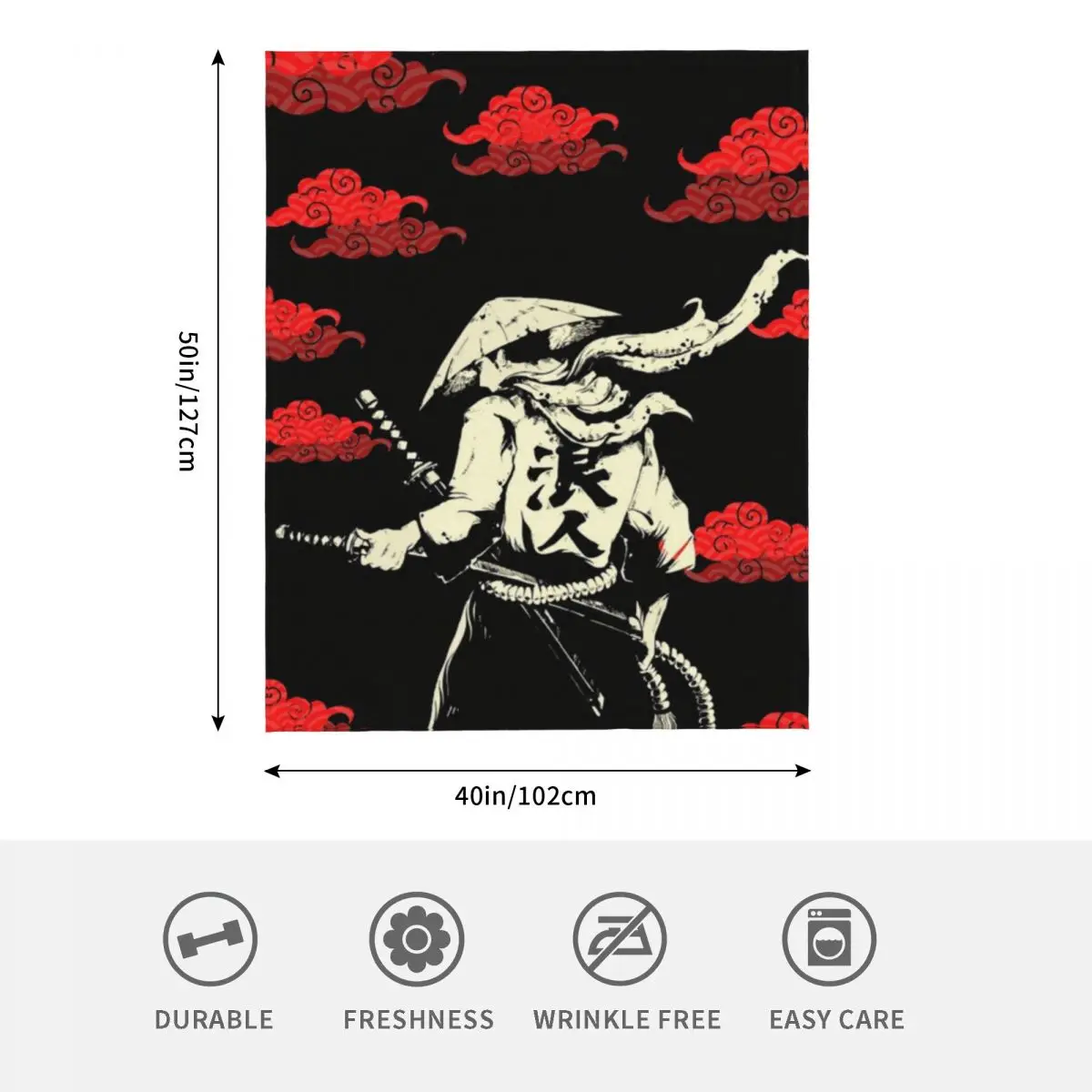 Красное облако японский самурайский воин анимация 1 плед покрывало для кровати