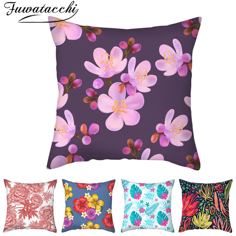 

Fuwatacchi Colorful Leaves Painting Cushion Cover Flowers Pillow Cover for Home Car Chair Decorative Pillowcases Double