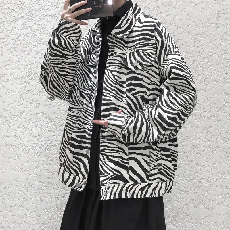 

2020 Men's Casual Loose Outerwear Printing Clothes Bomber Jacket Streetwear Fashion Windbreaker Lapel Collar White Coats S-XL
