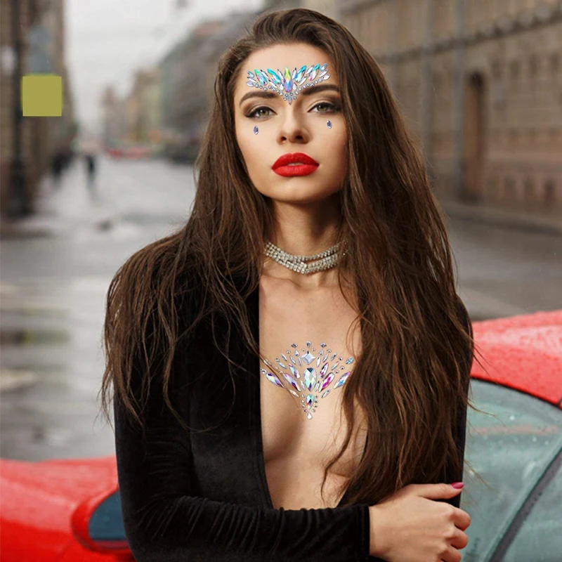 

10 Sets Face Gems Stickers Breast Body Jewelry Stickers Crystal Nipple Tattoo Stickers for Festival Rhinestone Decorations Tatto