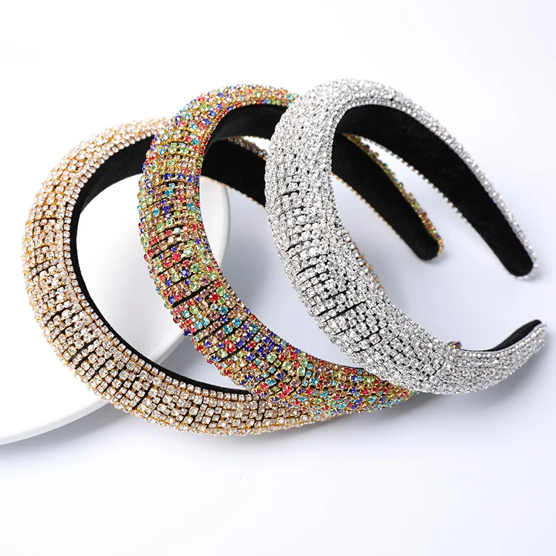 

2021 Colorful Bling Rhinestones Headbands For Womens Luxury Shiny Padded Diamond Crystal Hair Bands Party Hair Accessories