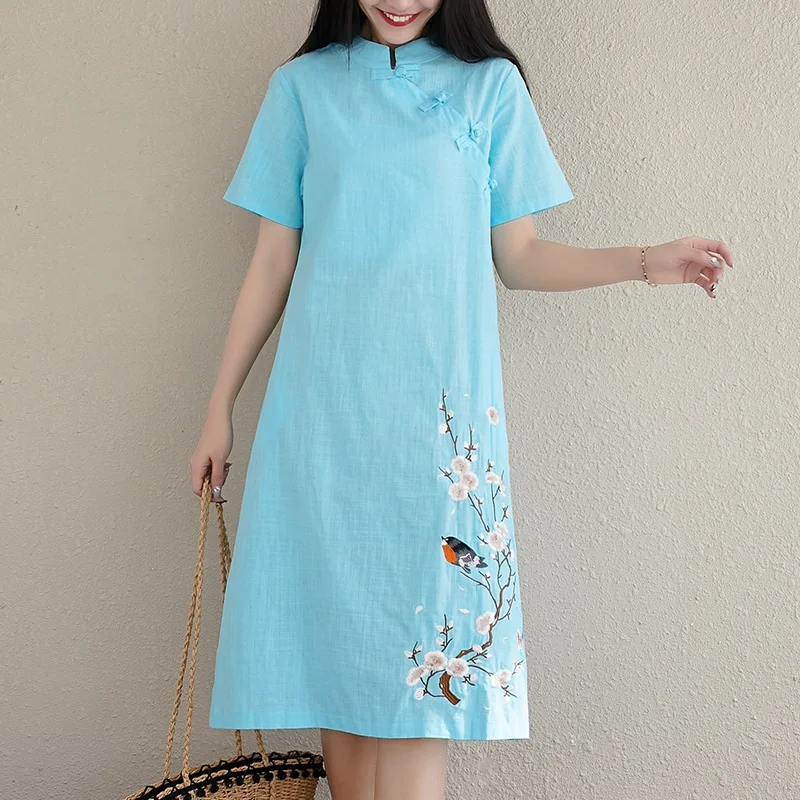 Ципао весна-лето 2019 традиционное китайское платье женское хлопковое льняное
