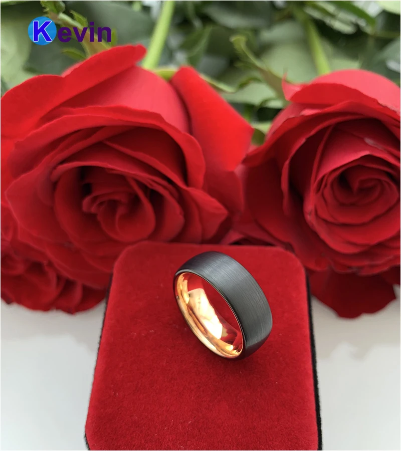 Очень популярная купольная лента вольфрамовое свадебное кольцо с черной щёткой